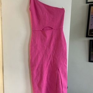 saints and secrets thigh split one shoulder dress pink